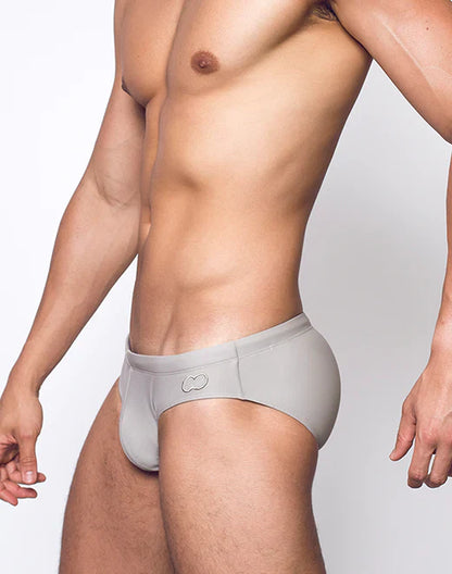 Gray men’s briefs v10 core bikini with subtle logo on waistband designed for comfortable all-day wear