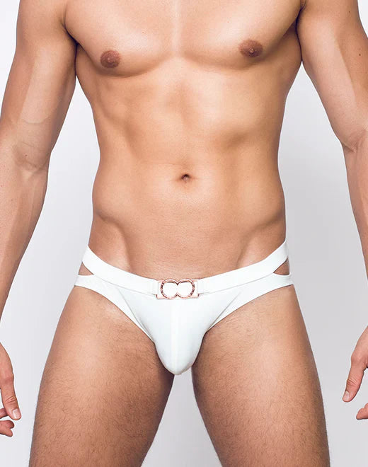 White men’s briefs vb21 blk label swim brief with decorative metallic buckle at the front for stylish comfort