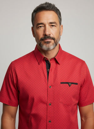 Chemise à manches courtes en maille boutonnée pour homme Vertical Sport - Rouge/Noir