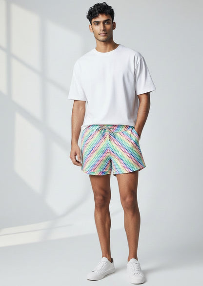 Tulio Swimwear Rainbow Dots Linen Texture Short