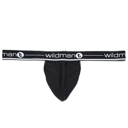 Black WildmanT strapless jockstrap featuring a prominent contoured pouch and logo-branded elastic waistband.