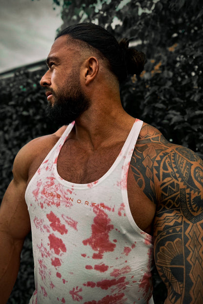 Jed North Men's Classic Bodybuilding Racerback Stringer - Red Tie Dye