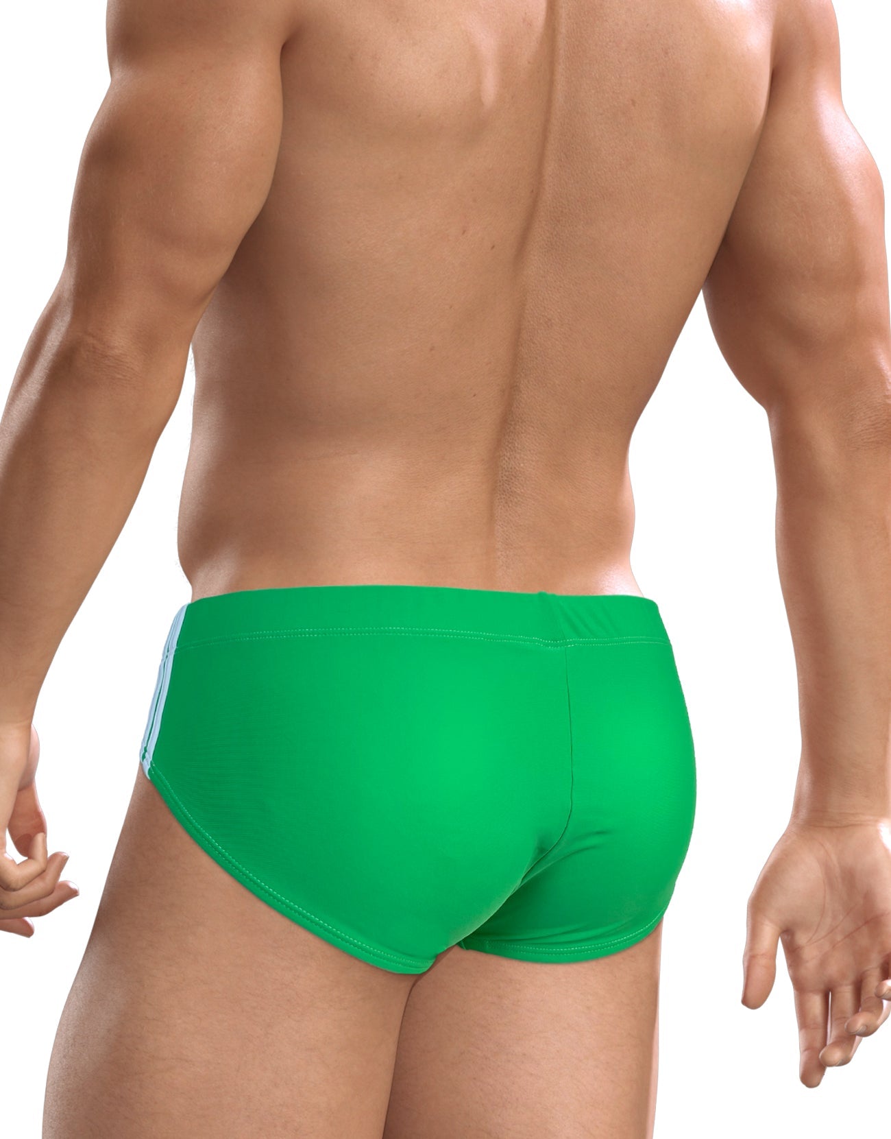 Bright green wildmant big boy pouch swim brief with smooth form-fitting fabric and subtle side stripes