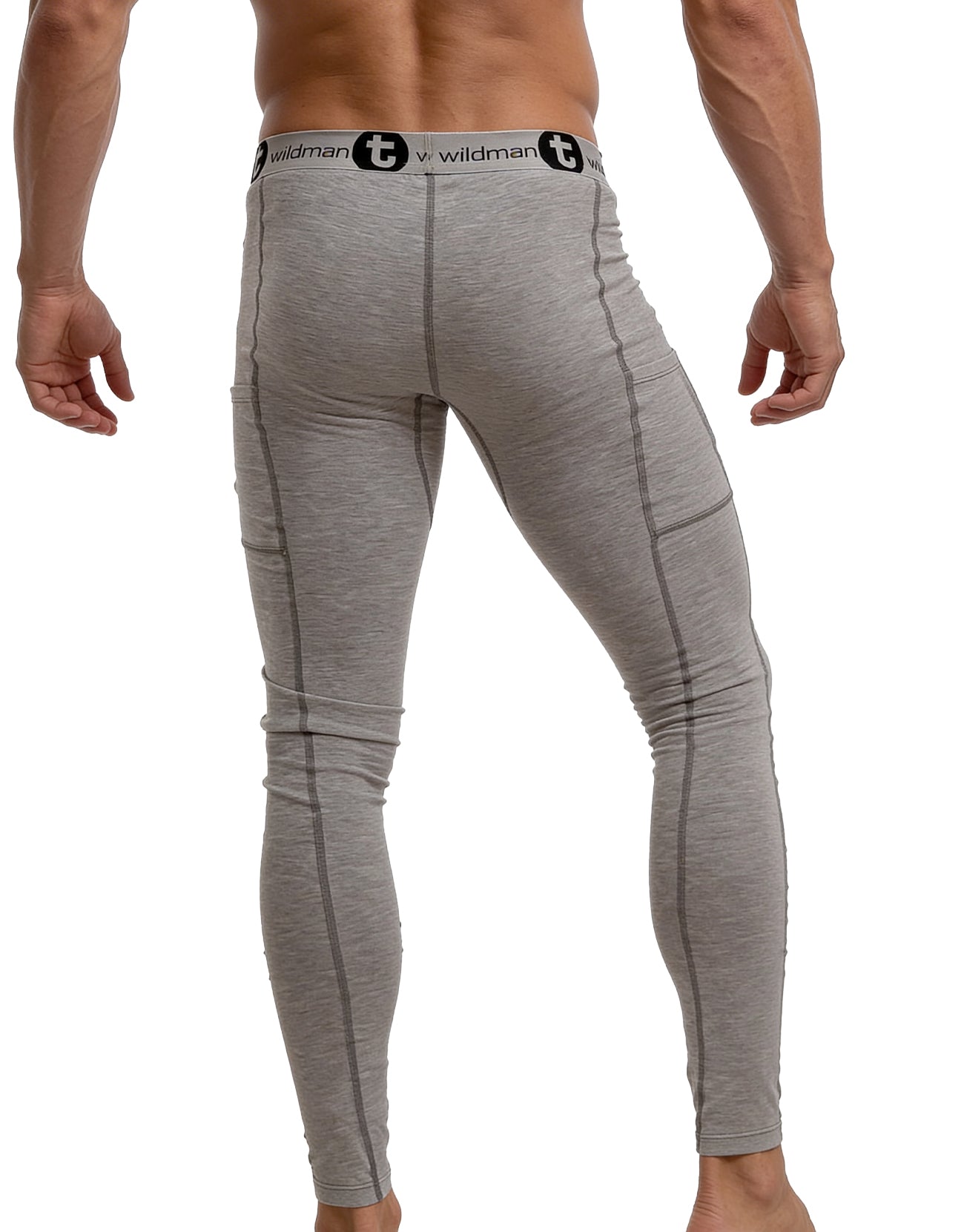 Wildmant cotton big boy pouch underwear long johns in gray heathered compression leggings with black logo waistband trim