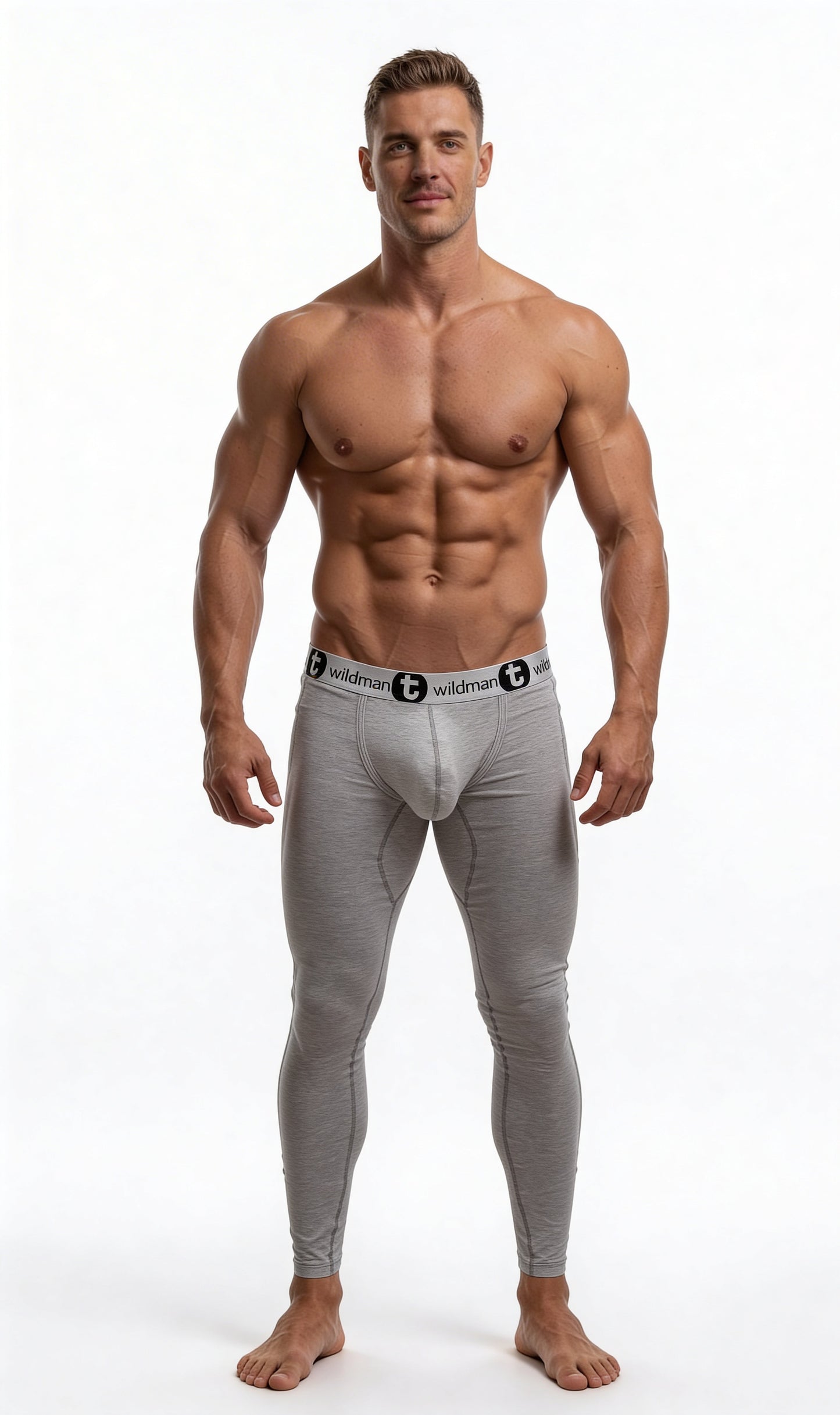Gray wildman brand compression cotton long johns with black logo waist band for big boy pouch underwear