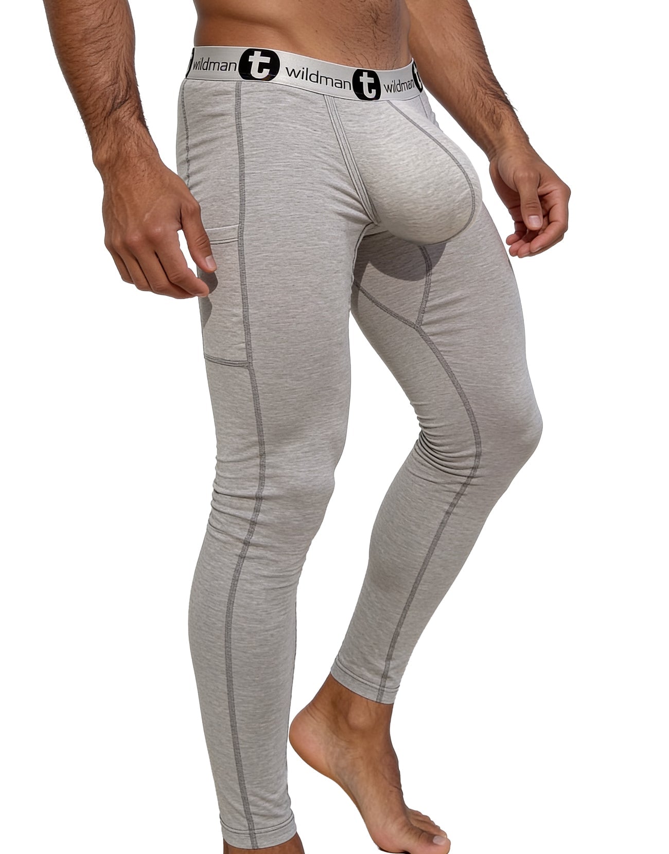 Gray heathered wildman cotton monster cock pouch boxer briefs with black logo trim for comfortable long johns wear