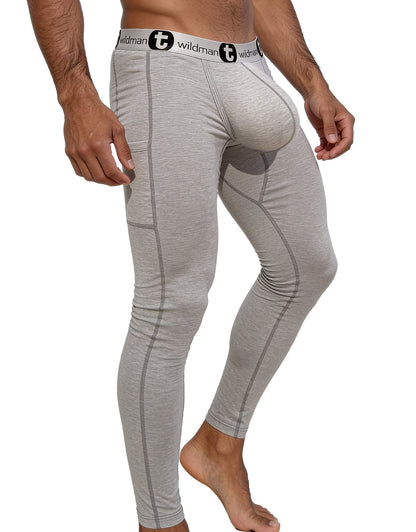 Gray heathered wildman cotton monster cock pouch boxer briefs with black logo trim for comfortable long johns wear