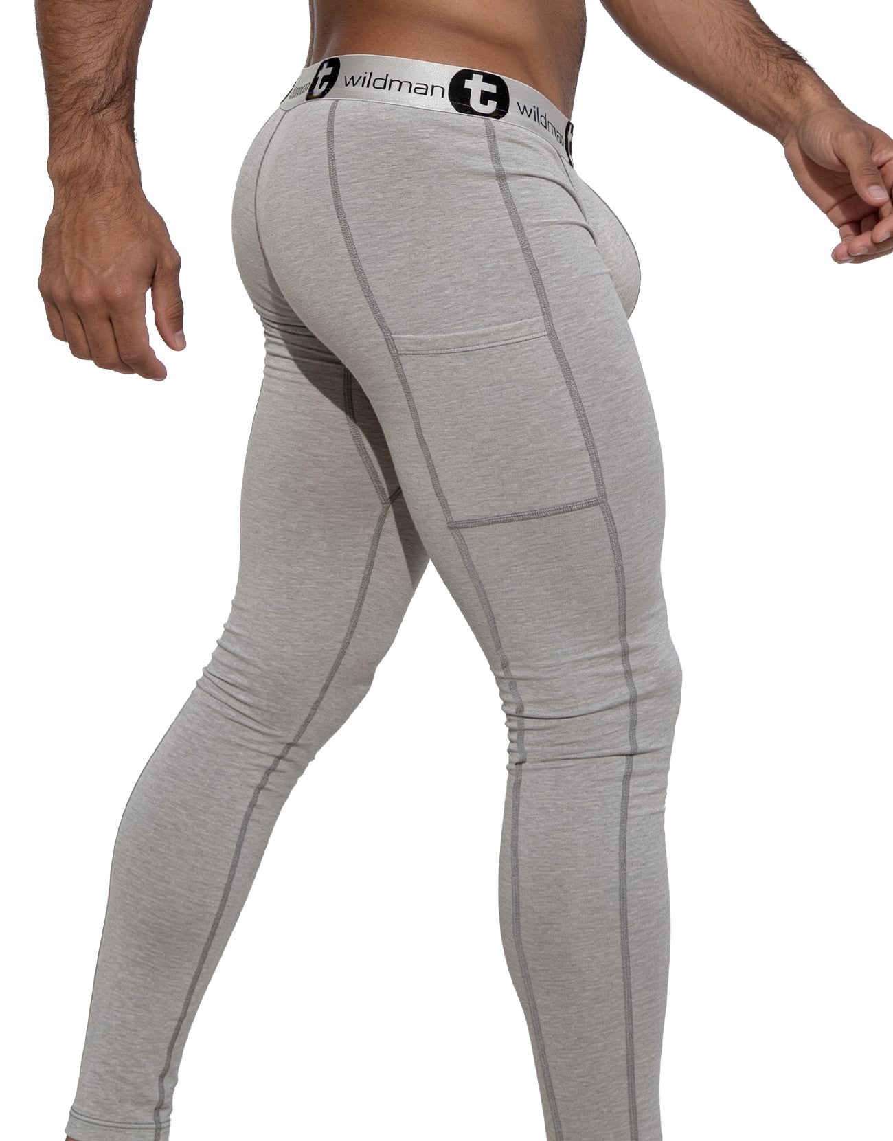 Gray wildmant cotton monster cock pouch long johns with form-fitting leggings subtle stitching and branded waistband