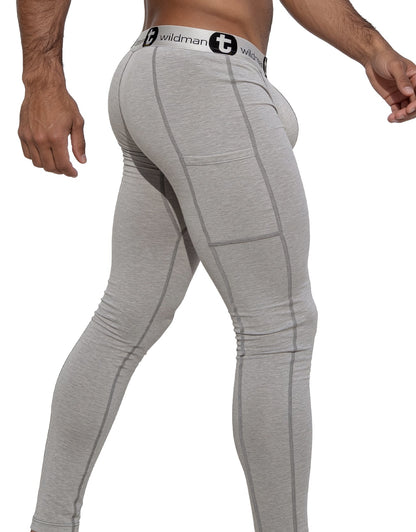 Gray wildmant cotton monster cock pouch long johns with form-fitting leggings subtle stitching and branded waistband