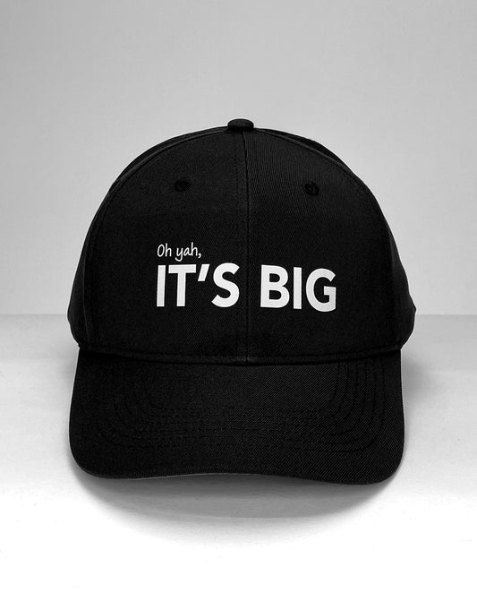 Black cotton baseball cap wildmant vanity cap with white embroidered oh yah its big text on front panel
