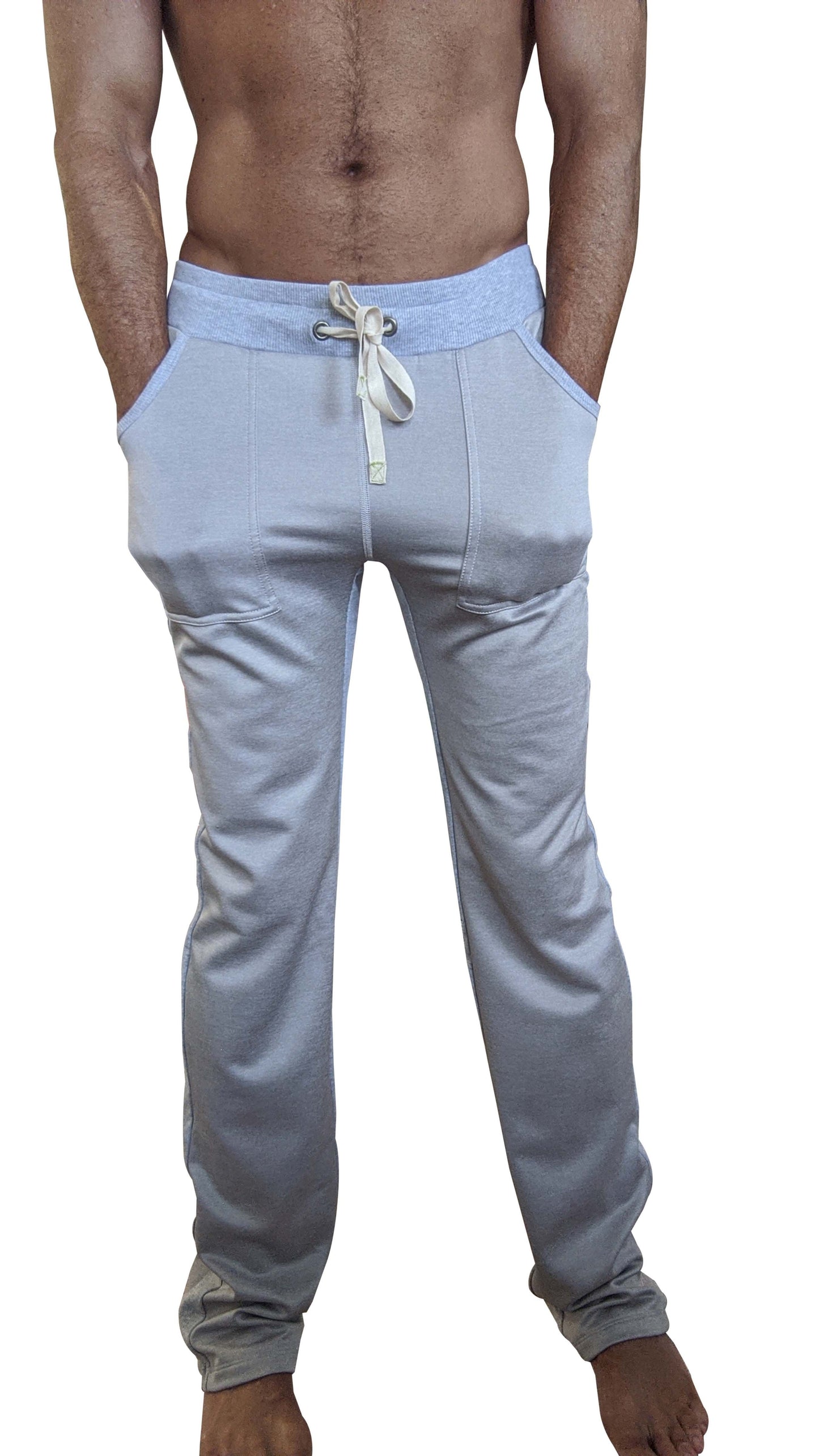 Light blue drawstring joggers with soft stretchy fabric and subtle texture from winter collection mid-weight fleece pants