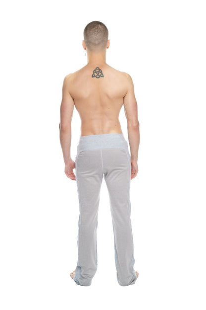 Light gray mid-weight performance-luxe-fleece yoga pants with wide elastic waistband from winter collection
