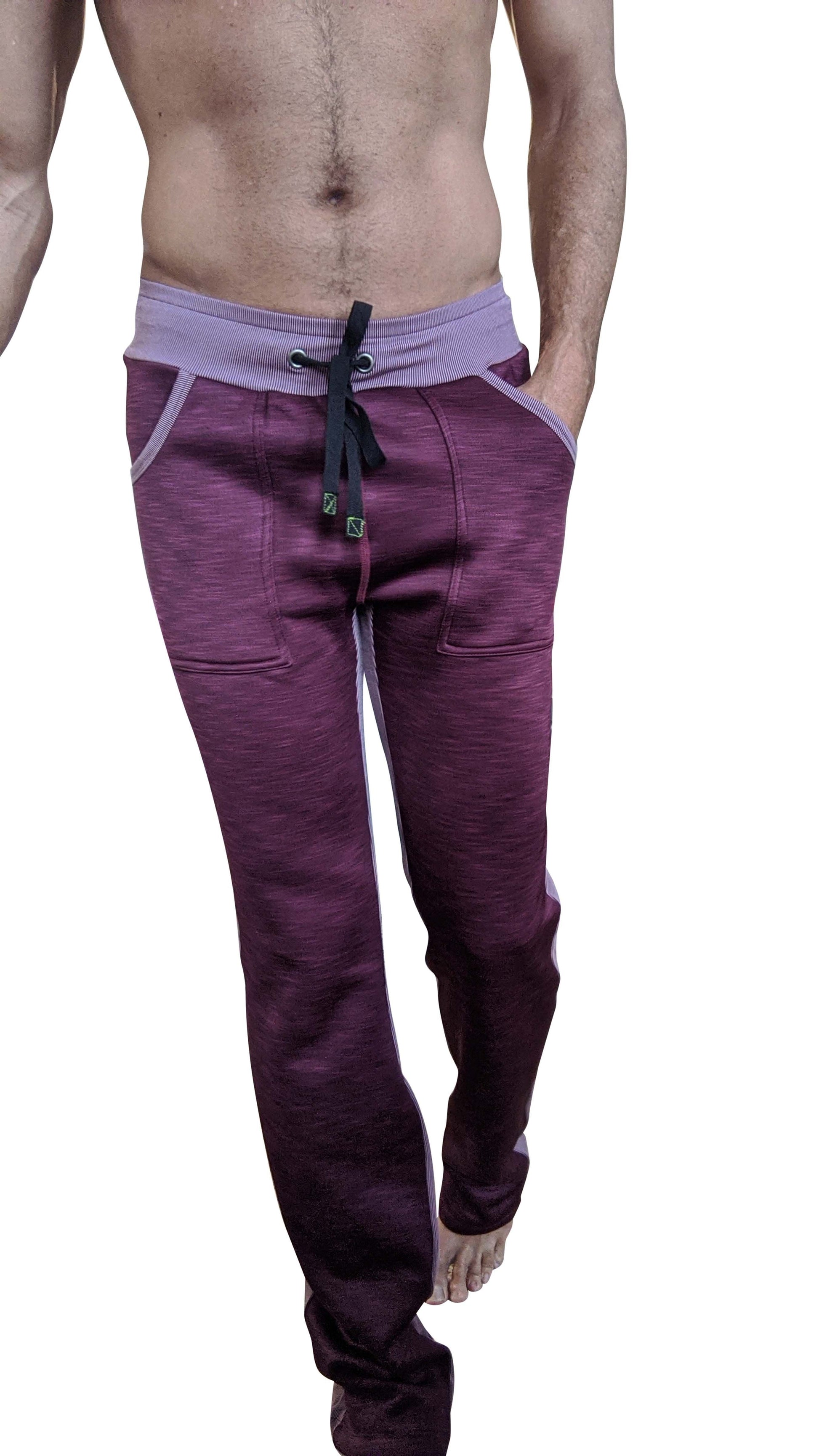 Winter collection plum purple thick-weight fleece joggers with lavender elastic waistband and black drawstring