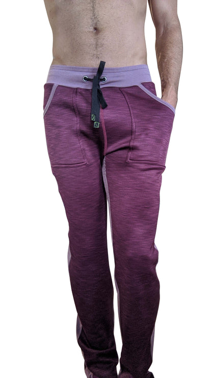 Winter collection thick-weight fleece plum purple sweatpants with light purple waistband and black drawstring