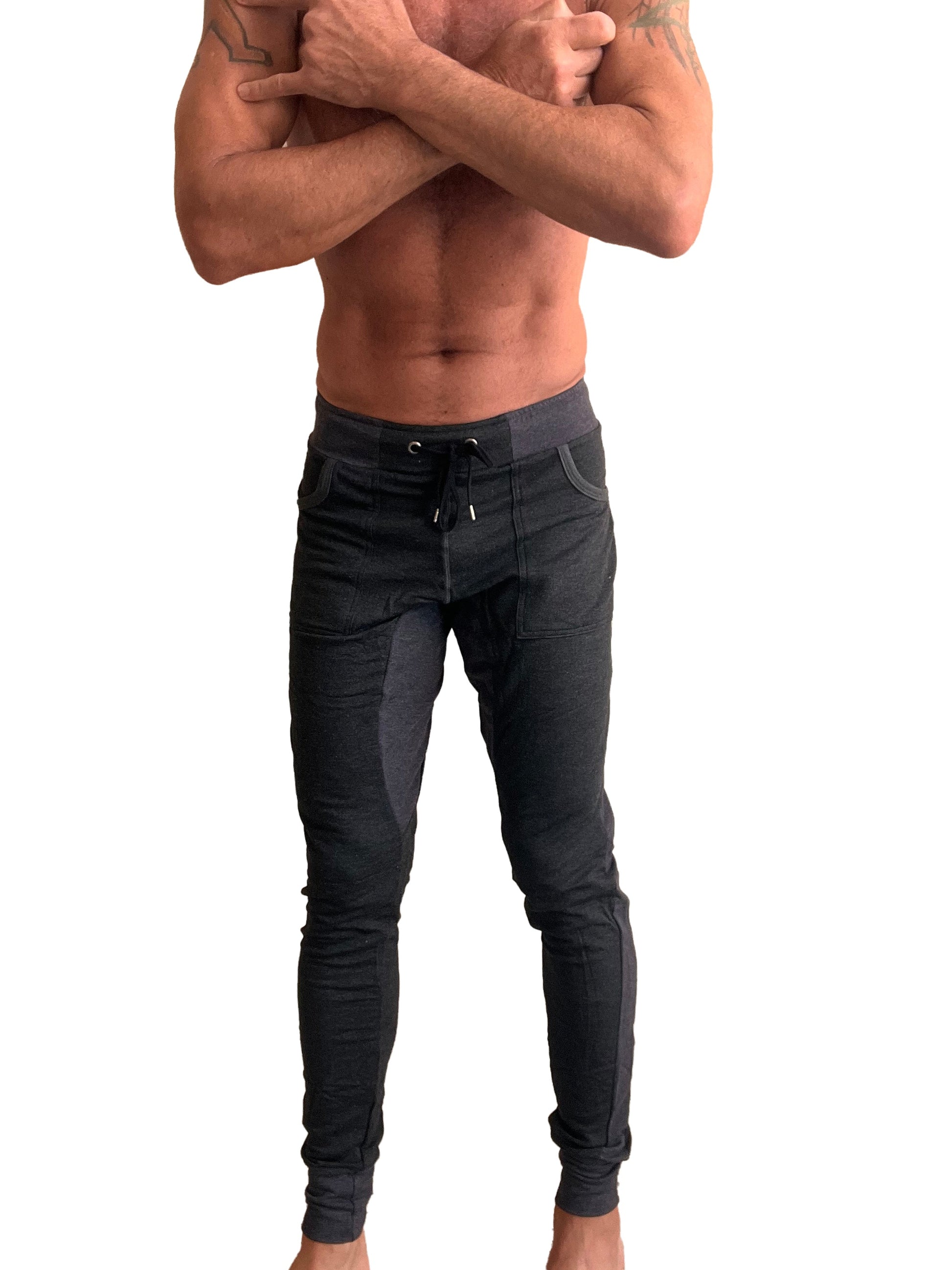 Black winter edition luxury-fleece jogger pants with drawstring waistband and side pockets for yoga and casual wear