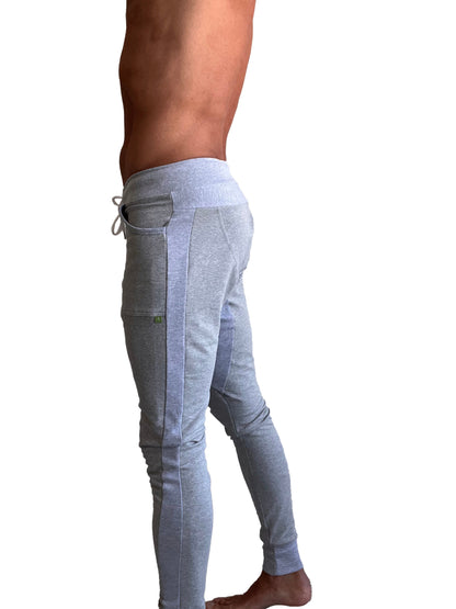 Gray heathered winter edition luxury fleece jogger pants with drawstring waistband and side pockets for cold weather