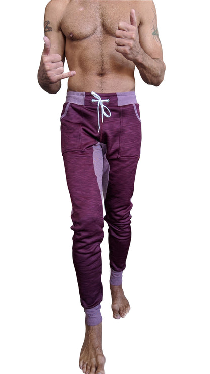 Winter edition performance-luxe-fleece plum purple joggers with drawstring waistband and long cuff for yoga and athleisure