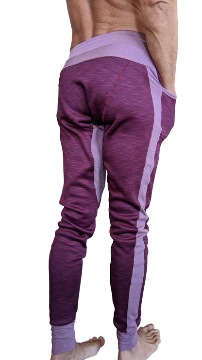 Winter Edition plum purple performance-luxe-fleece joggers with textured fabric and matching toned side stripes
