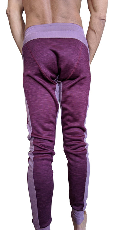 Winter edition plum purple performance-luxe-fleece long cuffed jogger pants with textured fabric and lighter side panels