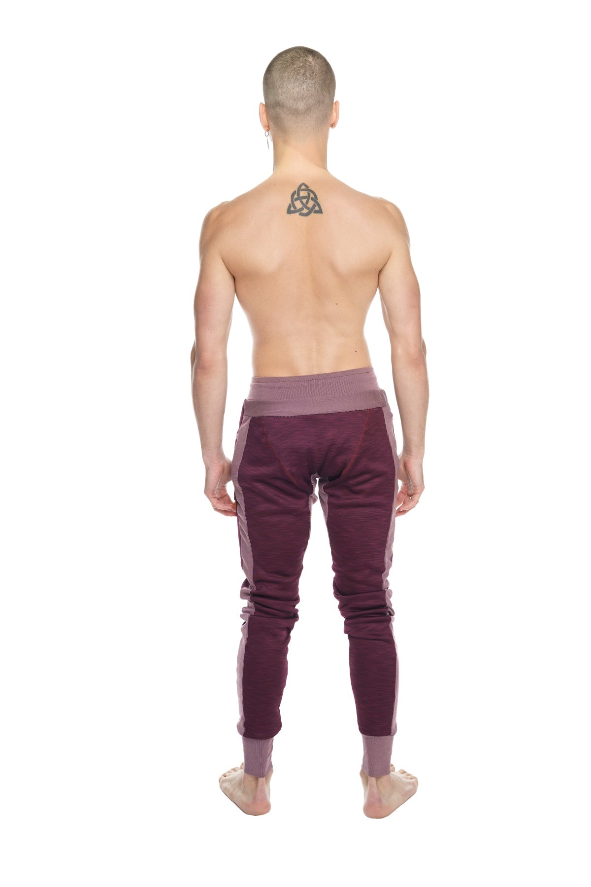Winter edition long cuffed jogger and yoga sweat pants in maroon and mauve performance luxe fleece with ribbed cuffs