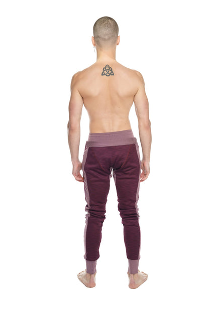 Winter edition long cuffed jogger and yoga sweat pants in maroon and mauve performance luxe fleece with ribbed cuffs
