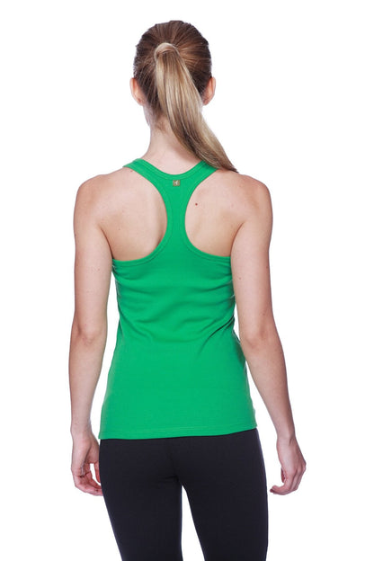 Women’s all-American racerback tank top in bamboo green with a sleek fit and subtle logo at the neckline