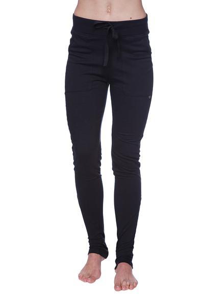 Women’s straight-leg long performance yoga pant black drawstring high-waisted leggings with smooth stretchy fabric