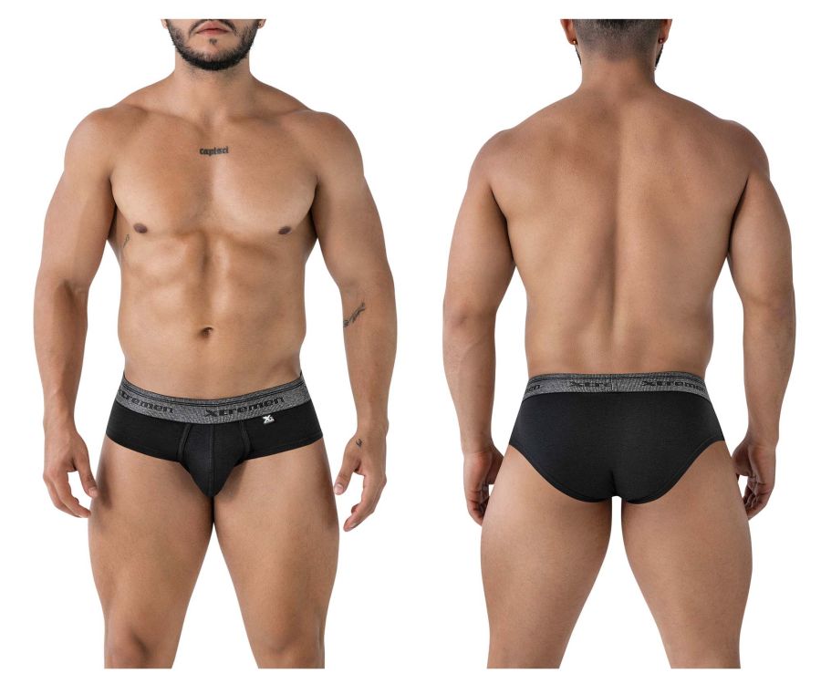 Black xtremen 41315 cotton blend briefs with gray patterned victorin waistband for comfortable everyday wear