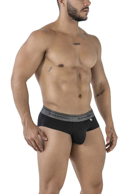 Black xtremen 41315 cotton blend briefs with gray elastic waistband featuring brand name and logo