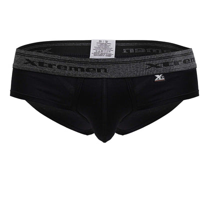 Black xtremen 41315 cotton blend briefs with gray patterned waistband featuring xtreme logo in black color