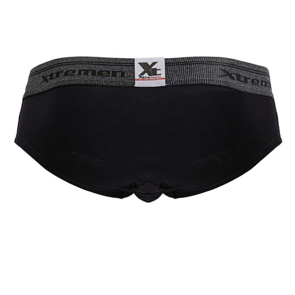 Black xtremen 41315 cotton blend men’s briefs with gray elastic waistband featuring the brand logo
