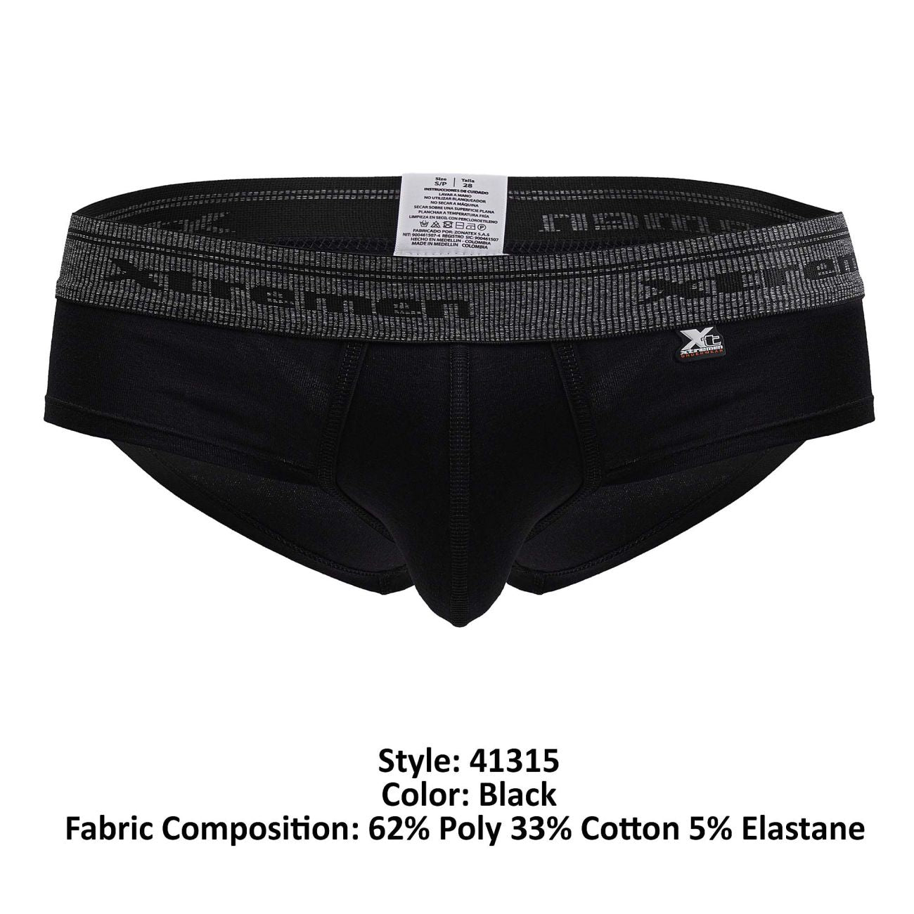 Black xtremen 41315 cotton blend briefs with gray patterned waistband featuring brand logo and elasticated fit