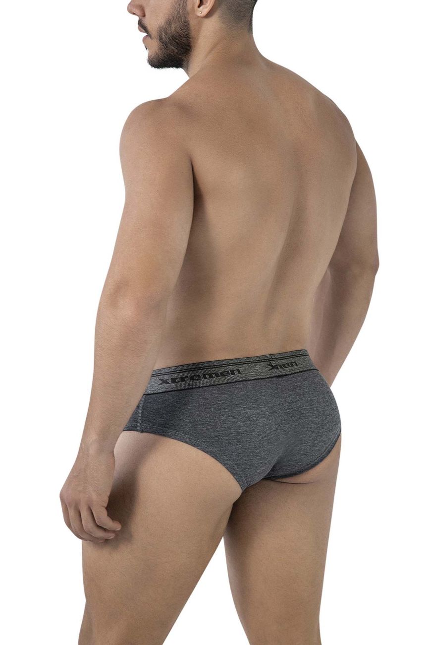 Gray heathered cotton blend briefs with black elastic waistband featuring the xtreme men logo from xtremen 41315