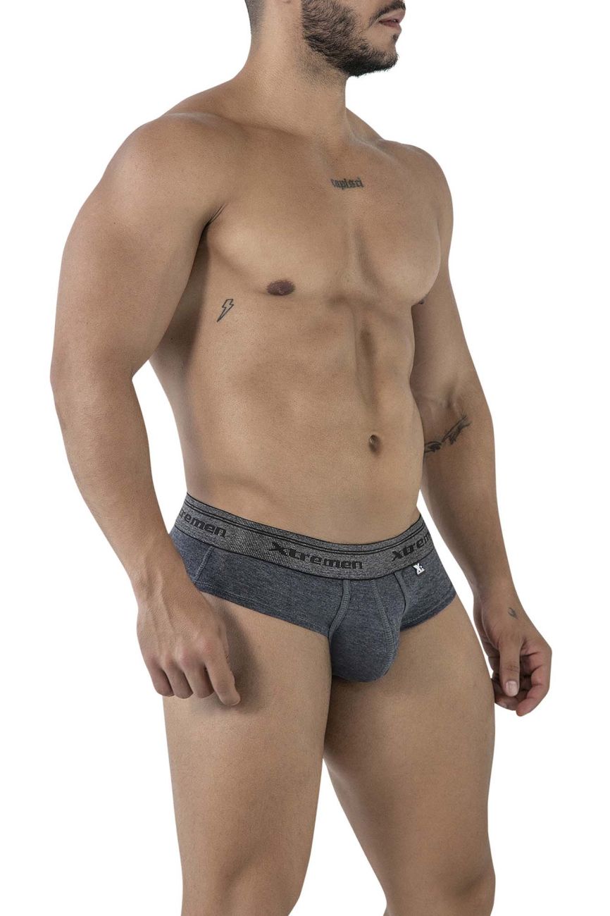 Gray heathered cotton blend briefs with a black xtremen logo waistband from the xtremen 41315 cotton blend briefs color cross collection