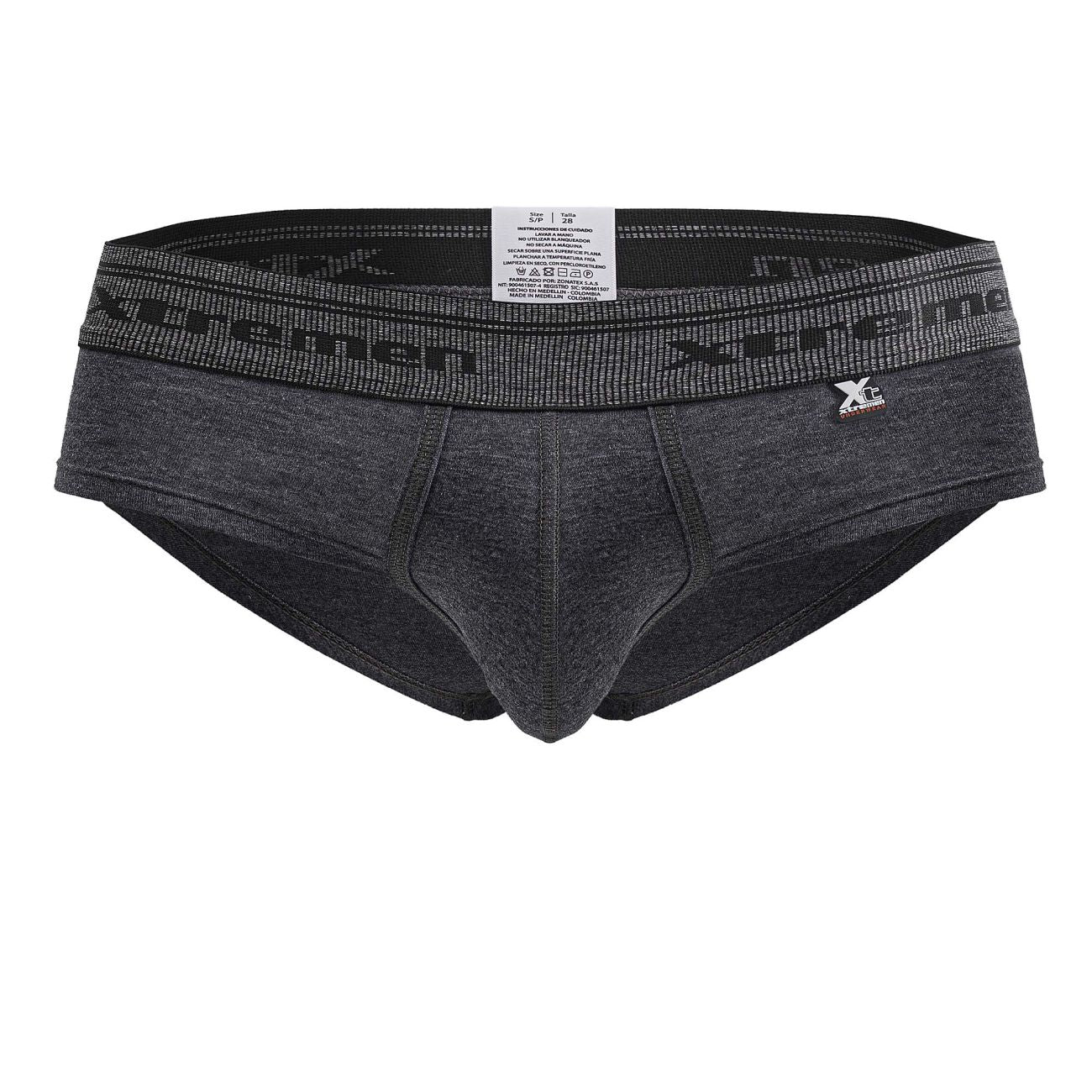 Dark gray heathered xtremen 41315 cotton blend men’s briefs with black elastic waistband and xtreme logo