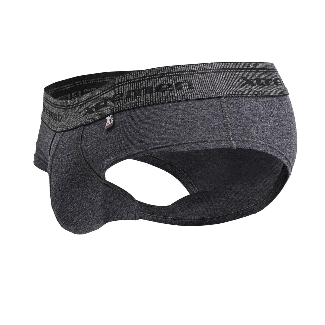 Dark gray heathered men’s briefs with black xtreme elastic waistband made of cotton blend for comfortable wear