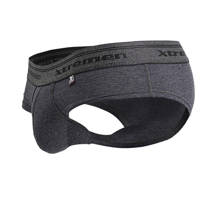 Dark gray heathered men’s briefs with black xtreme elastic waistband made of cotton blend for comfortable wear