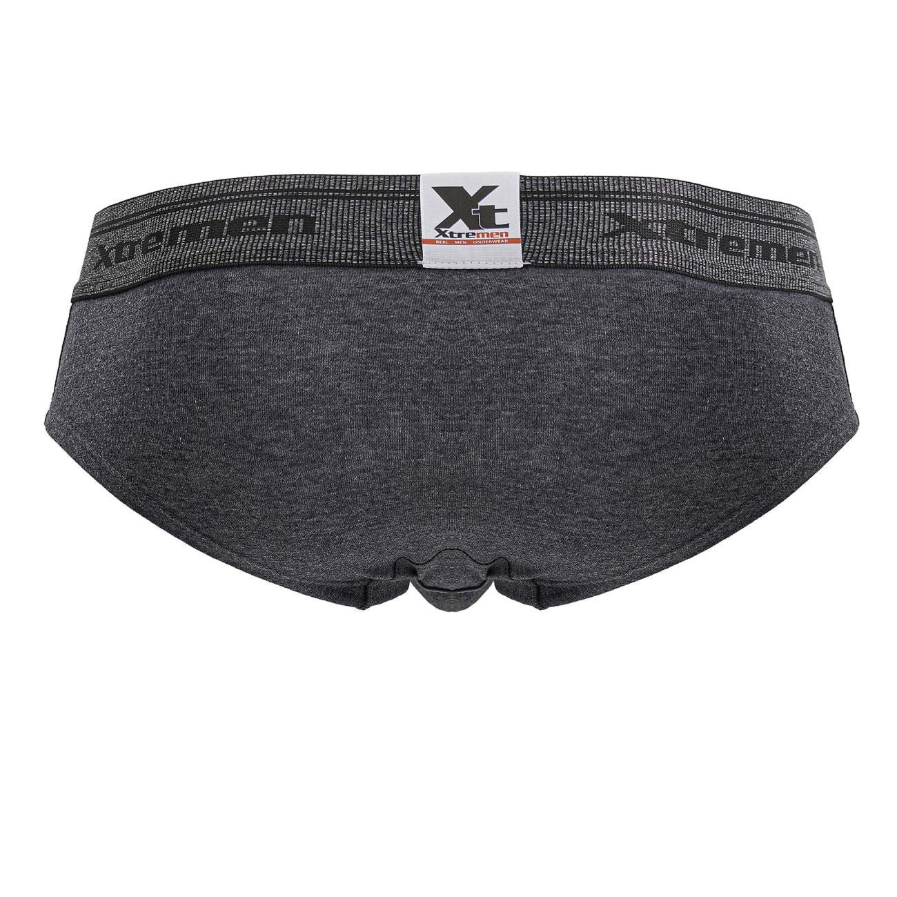 Dark gray heathered cotton blend briefs with black elastic waistband featuring xtreme brand logo color cross design