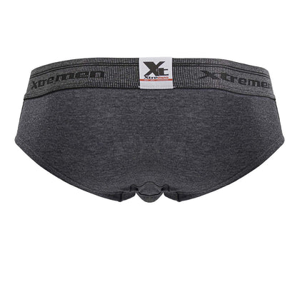 Dark gray heathered cotton blend briefs with black elastic waistband featuring xtreme brand logo color cross design