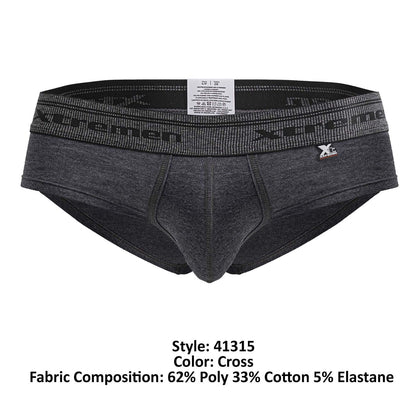 Dark gray heathered xtremen 41315 cotton blend men’s briefs with black elastic waistband and xp brand emblem on side