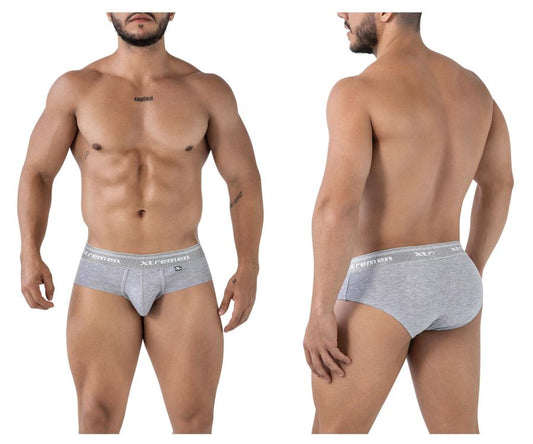 Gray heathered cotton blend briefs with a white xtreme logo elastic waistband in jasper gray color