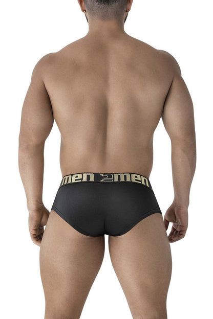 Black men’s microfiber briefs with gold and black men2men waistband logo xtremen 41316 model