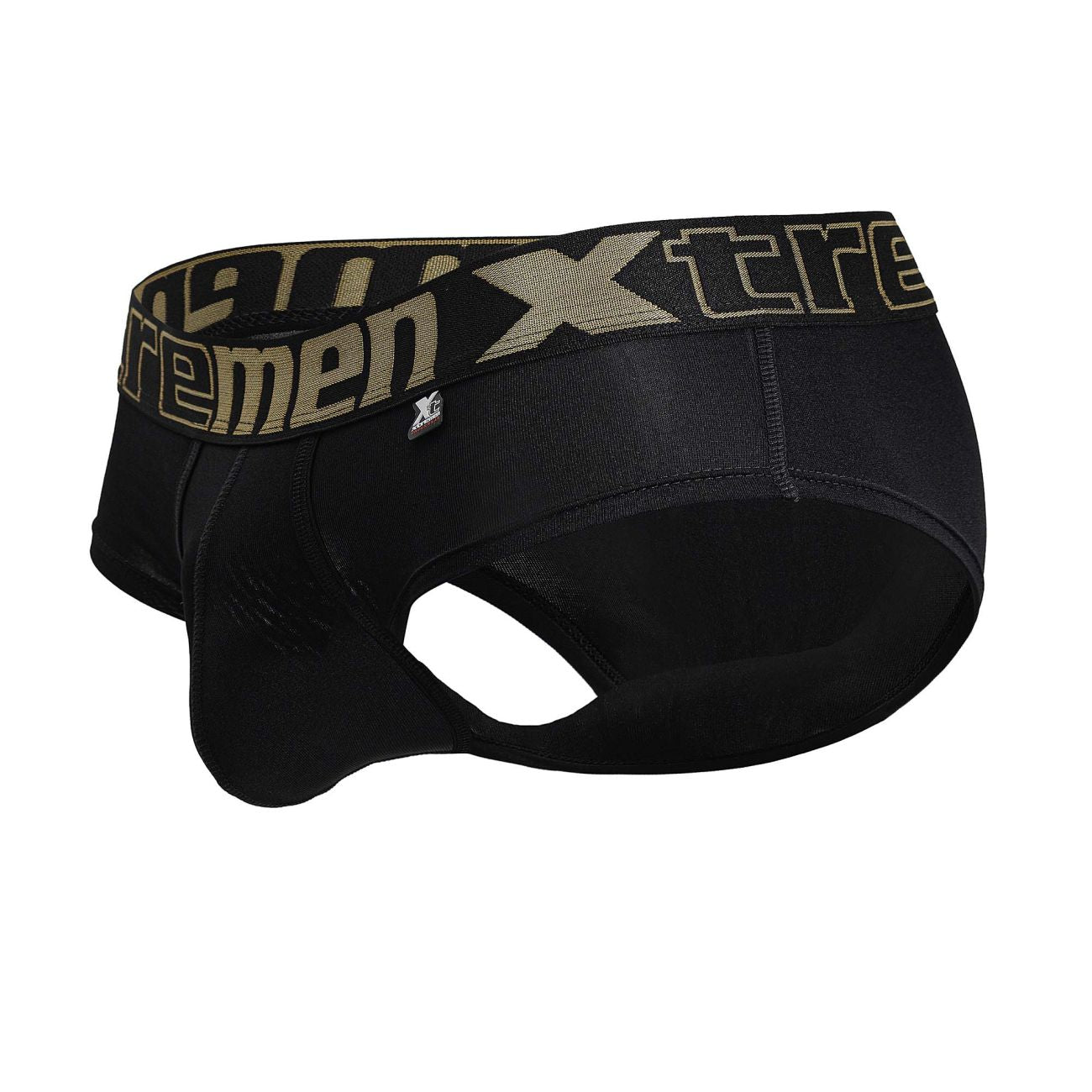 Black xtremen 41316 microfiber briefs with tan and black xtreme waistband featuring the brand logo