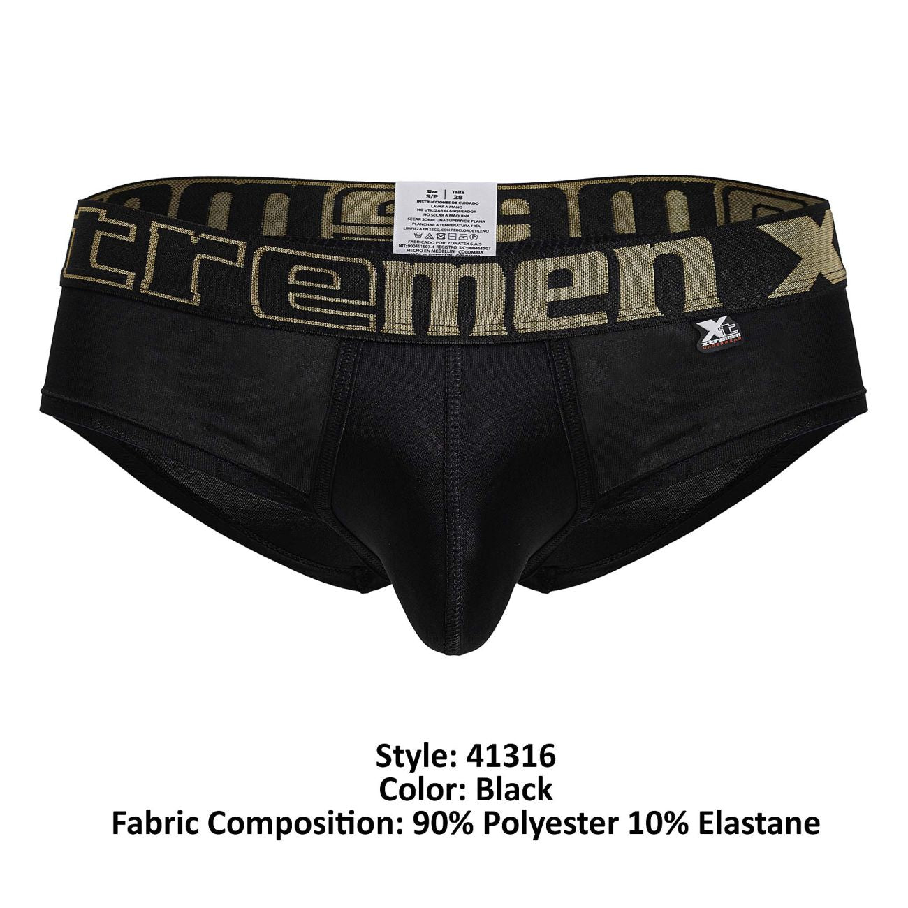 Black xtremen 41316 microfiber briefs with camouflage waistband and xtremen x logo in olive green