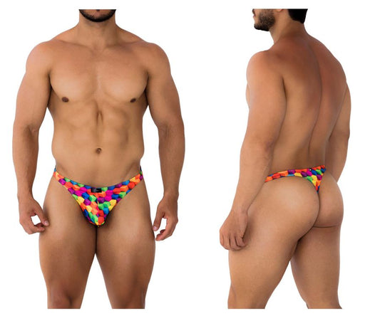 Xtremen 91171 printed thongs color cubes rainbow geometric pattern men’s briefs with vibrant color cubes design