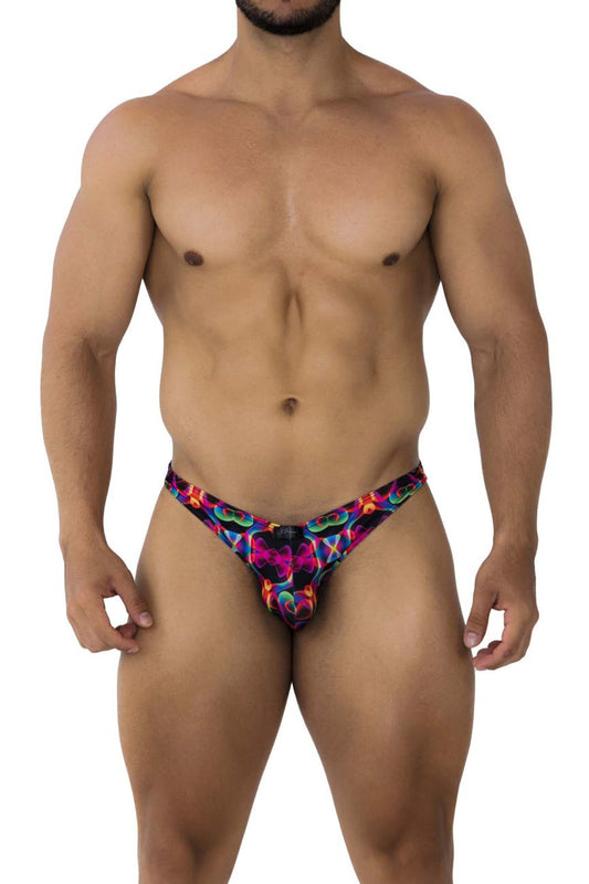 Xtremen 91172 printed bikini color bows vibrant neon swim trunks with psychedelic pattern for beachwear