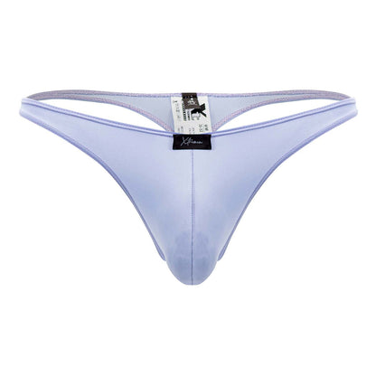 Light purple glossy satin microfiber thong with black brand tag at center from Xtremen 91182 collection