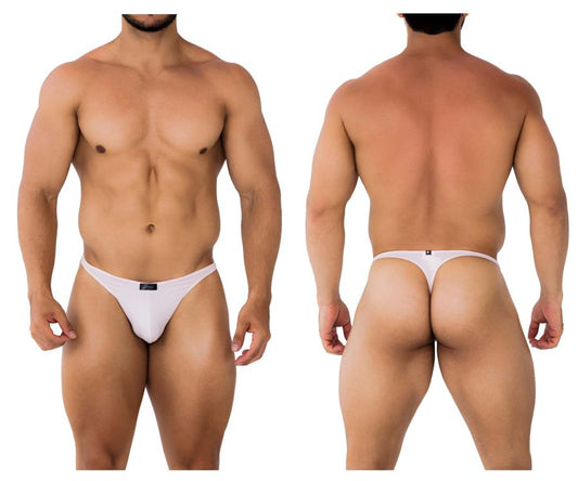 White microfiber thong in pink with a small black xtremen brand tag at the front designed for comfort and style
