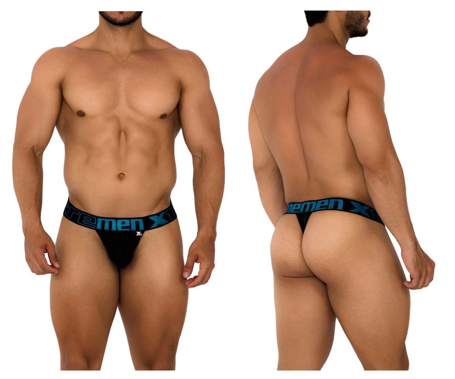 Black xtremen 91184 mesh thongs with blue xtrememen x logo band designed for breathable comfort
