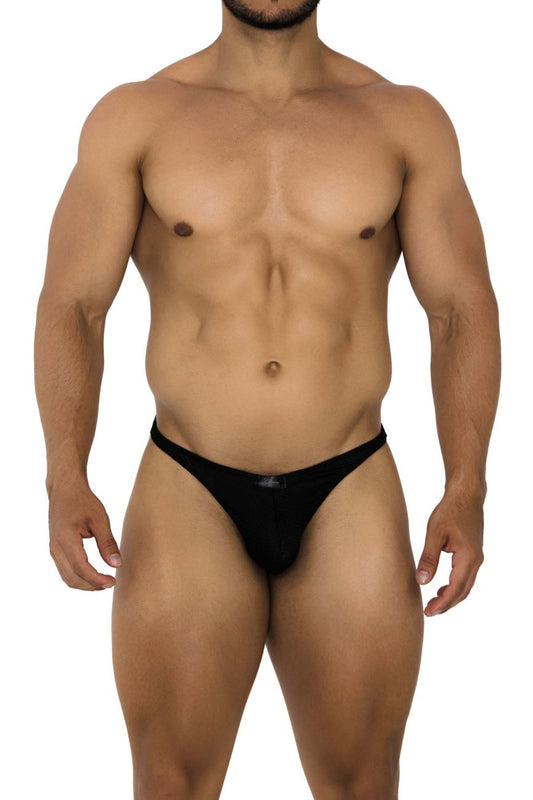 Black Xtremen 91185 mesh thongs with sleek form-fitting design and small front logo athletic briefs style